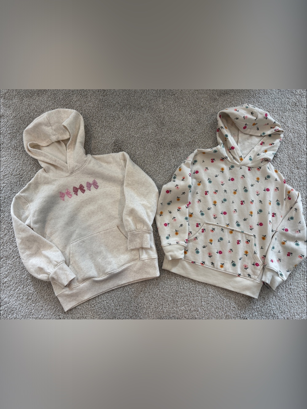 jumping beans Cream Hooded Sweatshirts with Pink Bows & Multicolor Floral Print